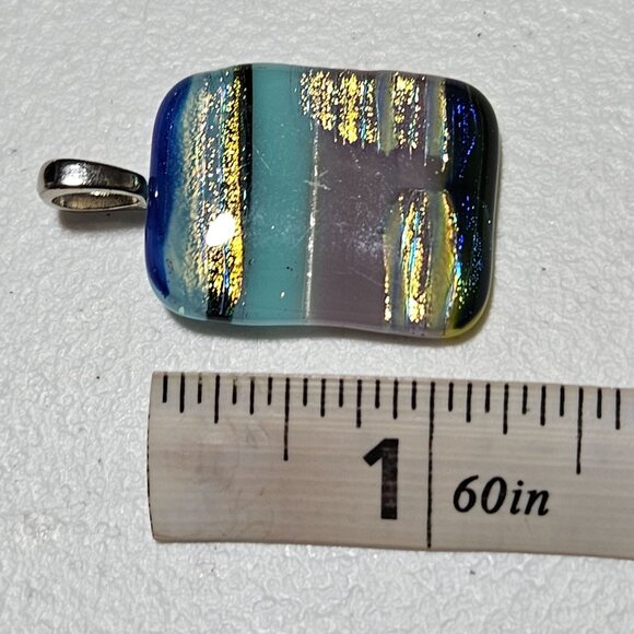 Handcrafted Dichroic Glass Pendant Art Deco Statement Fashion Jewelry Colorful - Picture 4 of 4